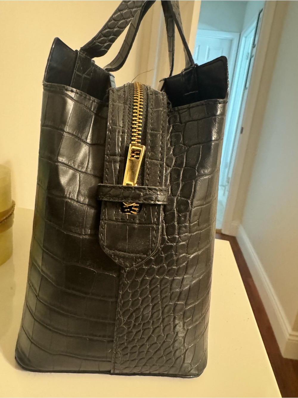 Black Croc-Embossed Tote Bag - Picture 4 of 5